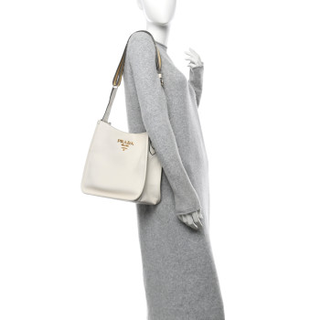 PRADA Vitello Daino Soft Hobo Messenger Bag White