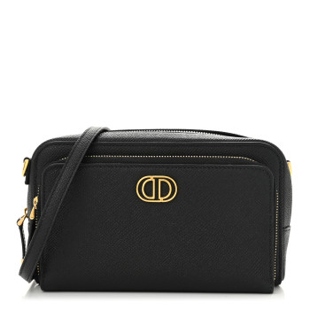 CHRISTIAN DIOR Grained Calfskin Caro Double Pouch Black