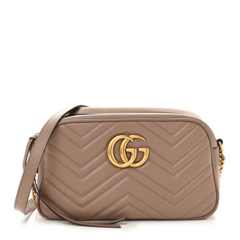 GUCCI Calfskin Matelasse Small GG Marmont Chain Shoulder Bag Porcelain Rose
