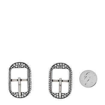 BALENCIAGA Crystal Cagole Buckle Earrings Antique Silver