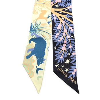 HERMES Silk Sous Le Charme D Orphee Twilly Bleu Black Jaune Soufre