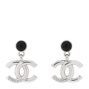 CHANEL Resin CC Drop Earrings Silver Black