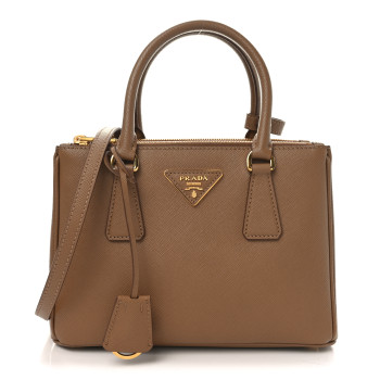 PRADA Saffiano Mini Galleria Double Zip Tote Caramel