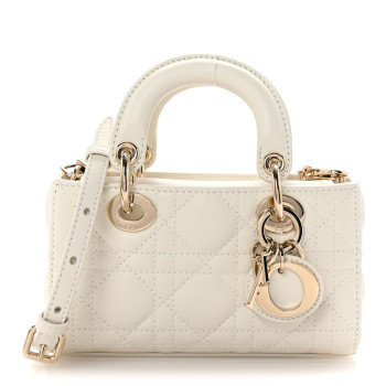 CHRISTIAN DIOR Lambskin Cannage Micro Lady D-Joy Latte