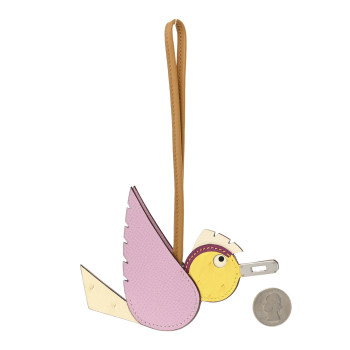 HERMES Ostrich Epsom Swift Birdy Bag Charm Mauve Sylvestre Nata Jaune Citron Magnolia Sesame
