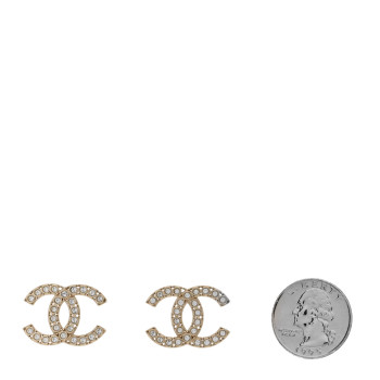 CHANEL Crystal CC Large Stud Earrings Gold