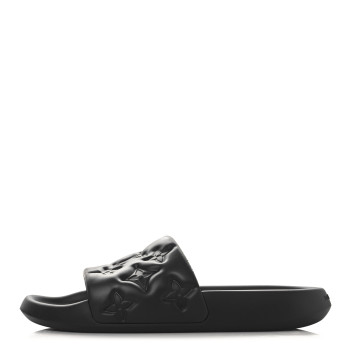 LOUIS VUITTON Rubber Embossed Monogram Mens Waterfront Mules 9 Black