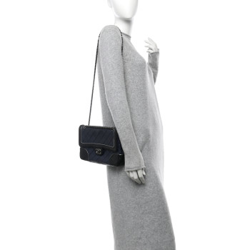 CHANEL Calfskin Quilted Bi-Color Jumbo Flap Blue Black