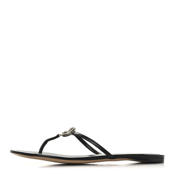 GUCCI Lifford Calfskin Interlocking G Thong Sandals 36.5 Black