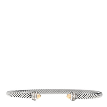 DAVID YURMAN Sterling Silver 18K Yellow Gold Diamond 4mm Dome Cable Classics Bracelet