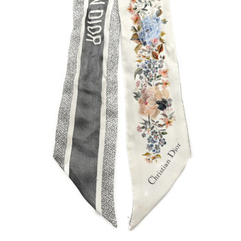 CHRISTIAN DIOR Silk Twill D-Floral Mitzah Scarf Grey Multicolor