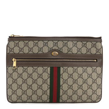 GUCCI GG Supreme Monogram Large Ophidia Pouch Clutch Brown