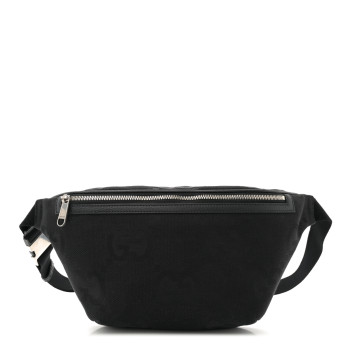 GUCCI Monogram Jumbo GG Textured Dollar Calfskin Web Belt Bag Black