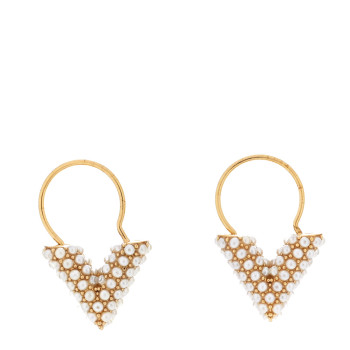 LOUIS VUITTON Pearl Brass Essential V Hoop Earrings Gold