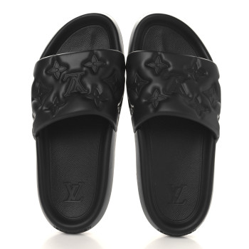 LOUIS VUITTON Rubber Embossed Monogram Mens Waterfront Mules 9 Black