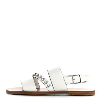 MIU MIU Vitello Crystal Flat Sandals 37 White
