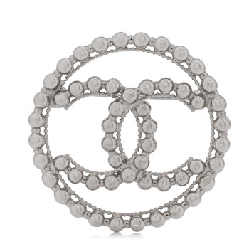 CHANEL Metal Bead CC Round Brooch Silver