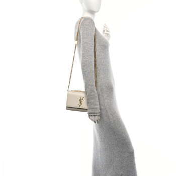 SAINT LAURENT Grain De Poudre Small Monogram Kate Satchel Crema Soft