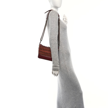 CHANEL Tweed Calfskin Small Gabrielle Hobo Burgundy