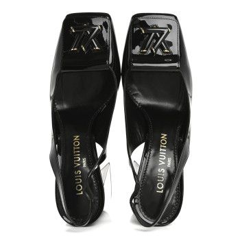 LOUIS VUITTON Patent Calfskin Shake Slingback Pumps 38 Black