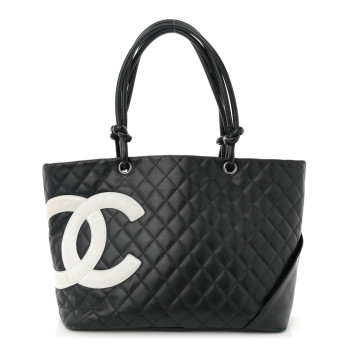 CHANEL Calfskin Quilted Large Cambon Tote Black White