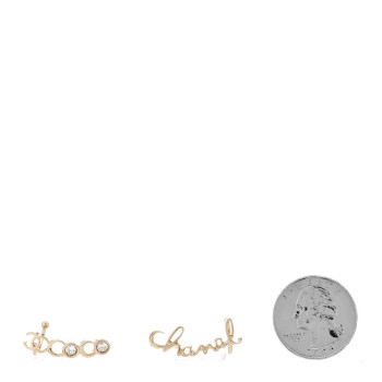 CHANEL Metal Crystal Coco Script CC Climber Earrings Gold