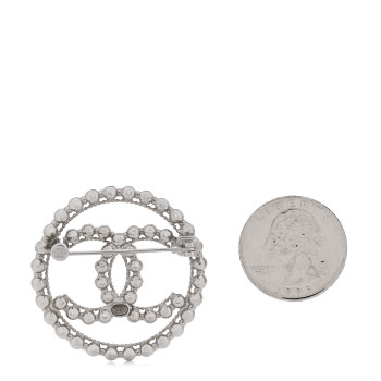 CHANEL Metal Bead CC Round Brooch Silver
