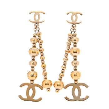 CHANEL Metal CC Bead Drop Earrings Gold