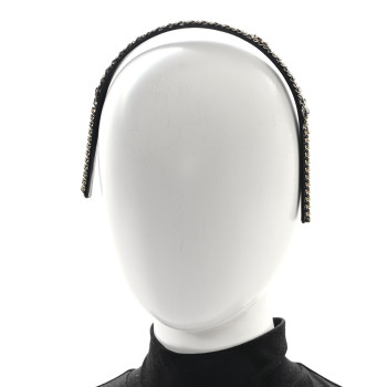 CHANEL Metal Lambskin Crystal CC Chain Headband Gold Black