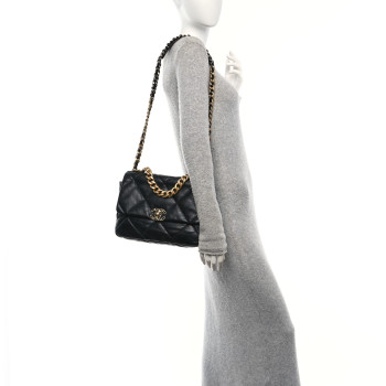CHANEL Lambskin Quilted Large Chanel 19 Flap Black