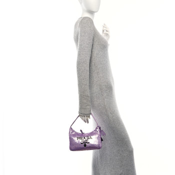PRADA Paillettes Sequin Mini Re-Edition 2000 Bag Lilium Black