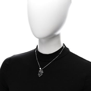 CHRISTIAN DIOR Metal Lily Charm Necklace Silver