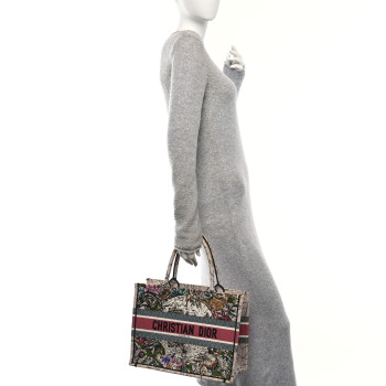 CHRISTIAN DIOR Canvas Embroidered Medium Zodiac Book Tote Latte Multicolor