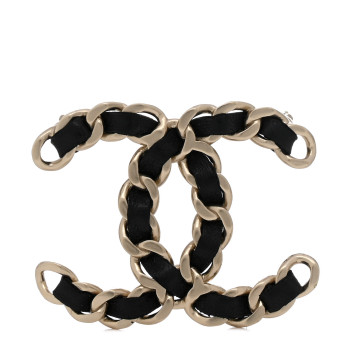 CHANEL Lambskin Chain CC Brooch Black Gold
