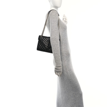 SAINT LAURENT Grain De Poudre Textured Mixed Matelasse Triquilt Medium Monogram Satchel Black