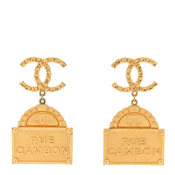 CHANEL Metal CC Rue Cambon Drop Earrings Gold