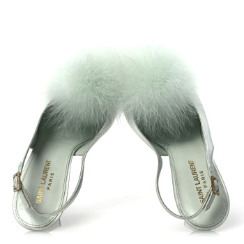 SAINT LAURENT Crepe Satin Blanco Feathered Sandals 39 Slight Green