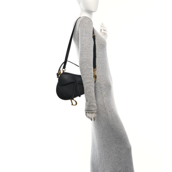 CHRISTIAN DIOR Grained Calfskin Saddle Bag With Strap Black