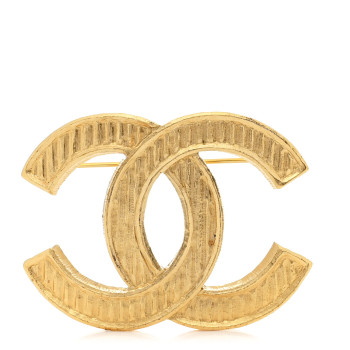CHANEL Metal Striped CC Brooch Gold