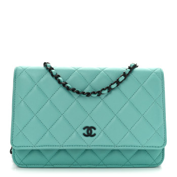 CHANEL Lambskin Quilted Wallet On Chain WOC Turquoise