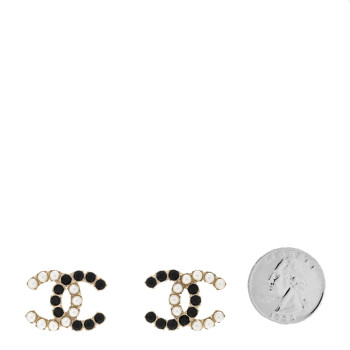 CHANEL Crystal Pearl CC Dazzling Domino Earrings Gold Black