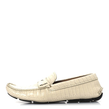 PRADA Calfskin Crocodile Embossed Loafers Men's Driving Loafers 8 Cera