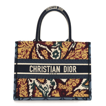 CHRISTIAN DIOR Canvas Embroidered Paisley Medium Book Tote Blue Multicolor