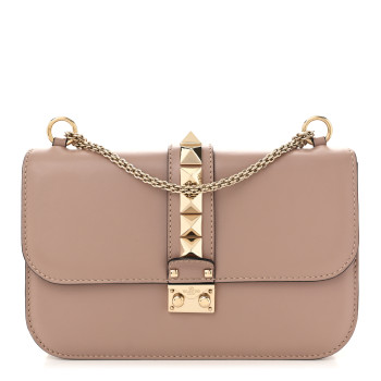 VALENTINO GARAVANI Vitello Medium Glam Lock Rockstud Flap Poudre