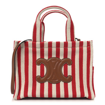 CELINE Canvas Calfskin Striped Triomphe Small Cabas Thais Natural Red