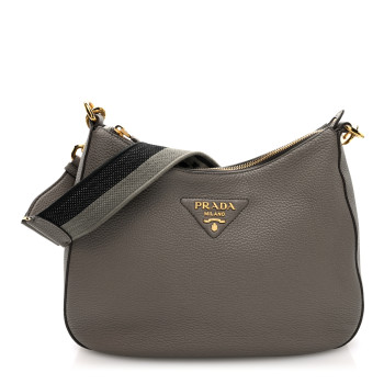 PRADA Vitello Daino Soft Large Zippered Messenger Hobo Argilla