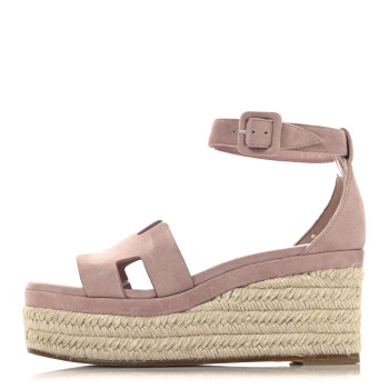 HERMES Suede Goatskin Elda Espadrille Wedge Sandals 37 Rose Aquarelle