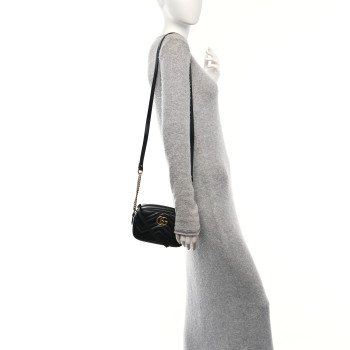 GUCCI Calfskin Matelasse Mini GG Marmont Chain Shoulder Bag Black