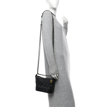 CHANEL Aged Calfskin Quilted Small Gabrielle Hobo Black