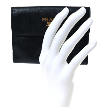 PRADA Saffiano Metal Compact Flap Wallet Black